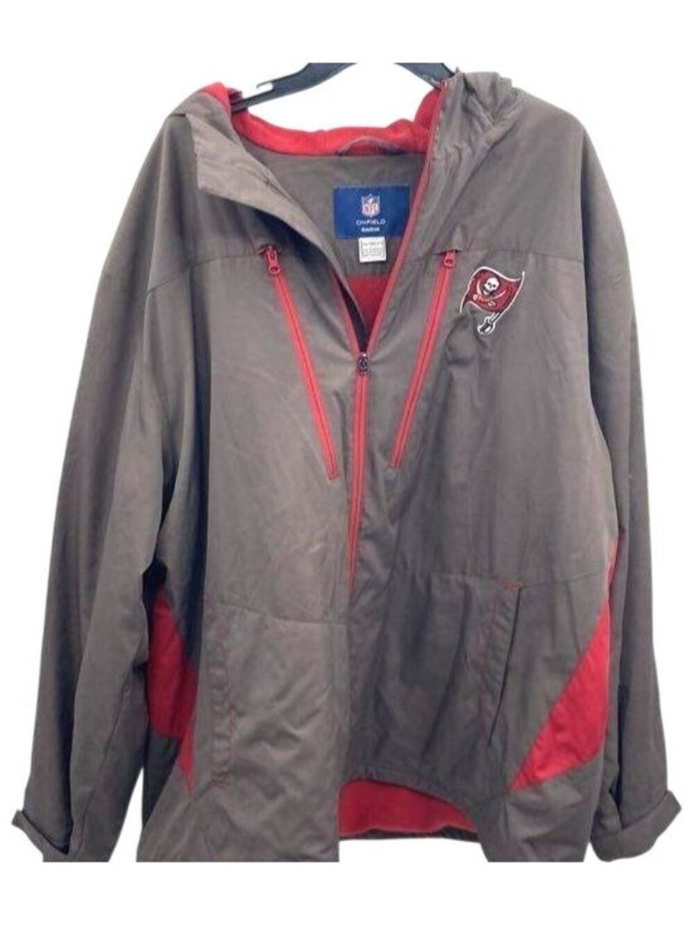 NFL Reebok Tampa Bay Buccaneers 2XL Onfield Hooded Jacket Gray & Red Embroidered